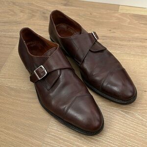 Massimo Matteo Leather Monk Strap Single Buckle Dress Shoes Brown Mens Size 10.5